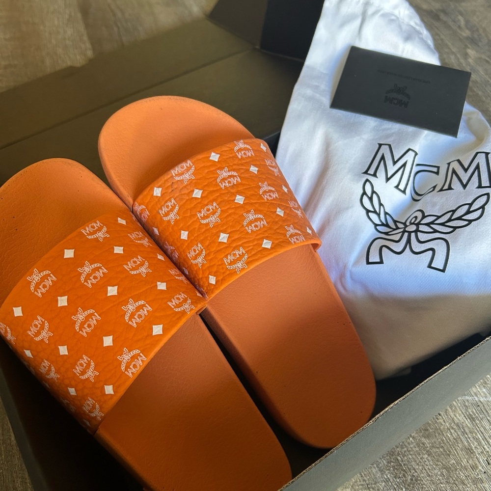 MCM Orange Slide Sandals for unisex